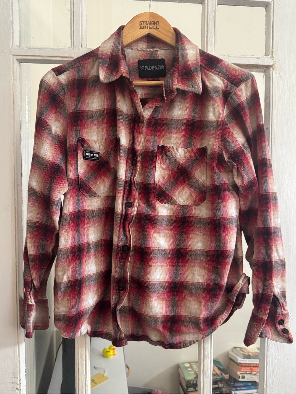 Wildfang Red and Cream Plaid Button-Up Shirt